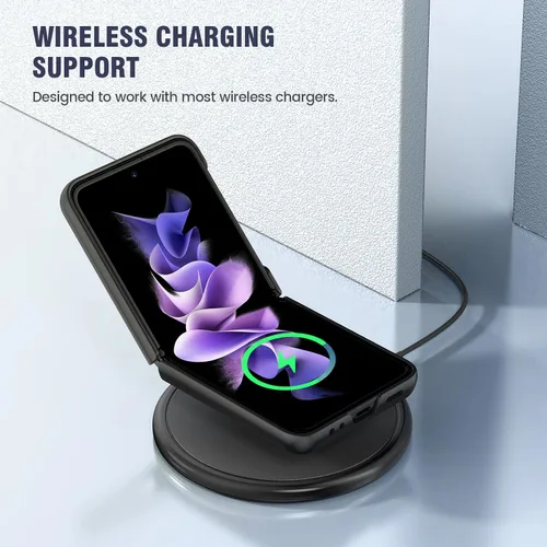 Miniatura 6 de Caka Compatible para Galaxy Z Flip 3 5G con soporte de patas, Funda para Z Flip 3 con protector de cámara, protección de bisagras y carga Negro