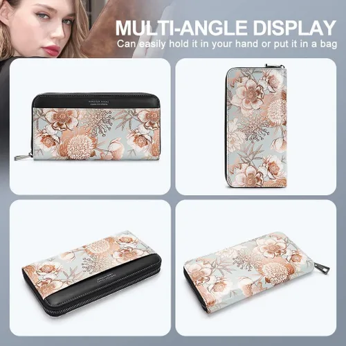Miniatura 6 de APHISON Billetera para mujer, de gran capacidad, para tarjetas de crédito, RFID, monedero, luna, lindo, animal, floral, celular, pulsera, teléfono