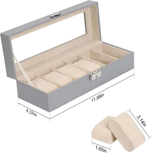 Miniatura 10 de NEX Caja de reloj organizador para hombres, de piel sintética superior de cristal para el almacenamiento de relojes