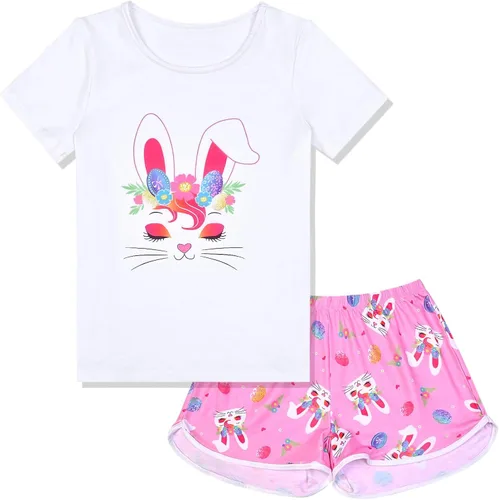 Miniatura 17 de QPANCY Pijamas de verano para niñas, conjuntos de pijamas de manga corta para dormir de verano