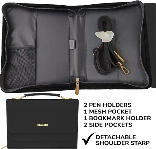 Miniatura 3 de DEHITE Funda para la Biblia para mujer, bolsa de transporte para la Biblia, ranuras para bolígrafos, bolsillo con cremallera, correa para el hombro