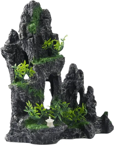 Miniatura 4 de Adornos Grandes para Acuario - Adorno de Acuario con Vista a la Montaña, Casa en el Árbol, Cueva, Puente, Resina, 10.24x9.45x5.12 pulgadas, C