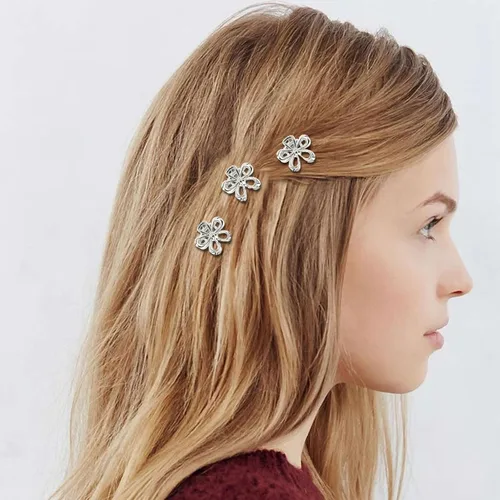 Miniatura 3 de YISSION Pinzas para el cabello – 12 bonitos pasadores de flores pequeñas y mini pinzas de metal plateado para mujeres, niñas, cabello fino/grueso