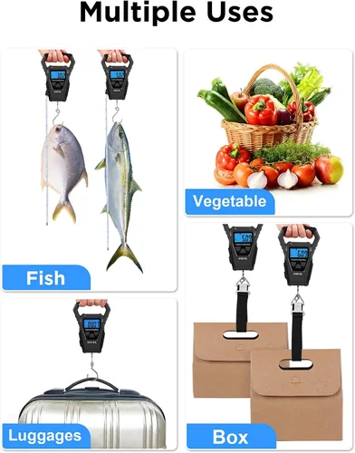Miniatura 7 de HEETA Báscula de pescado digital impermeable con pantalla LCD retroiluminada, 110 libras / 110.2 lbs, báscula portátil para colgar para el hogar