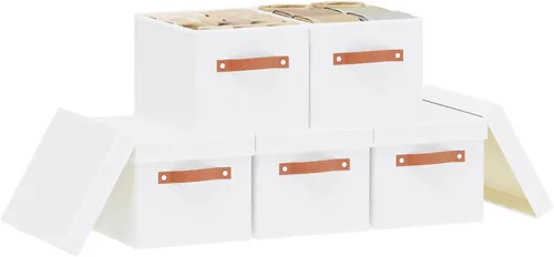 Miniatura 13 de Contenedor de almacenamiento plegable, caja de almacenamiento de 10.2 x 7.8 x 6.7 pulgadas con tapa, organizador de armario para organizar con asas
