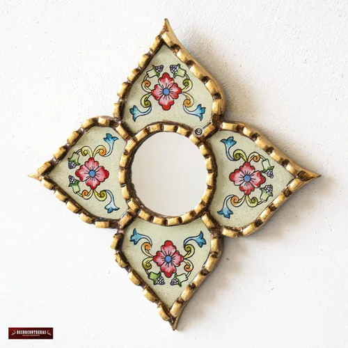 Miniatura 7 de Espejo peruano pequeño, espejo artesanal hecho a mano, decoración de pared de vidrio pintado inverso, espejos con forma de diamante de 8.26 pulgadas