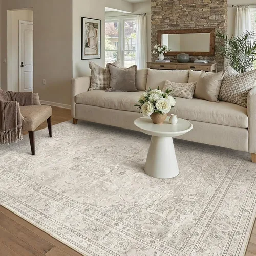 Miniatura 28 de PureCozy Alfombra de área beige de 2 x 3 pulgadas, lavable, vintage, pequeña, para entrada, cocina, suave, retro, floral, de pelo bajo, tapete