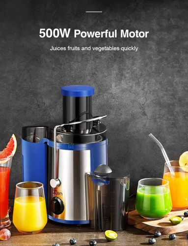 Miniatura 4 de QCen Máquina exprimidora, extractor de exprimidor centrífugo de 500 W con boca ancha de 3 pulgadas, canal de alimentación para frutas y verduras