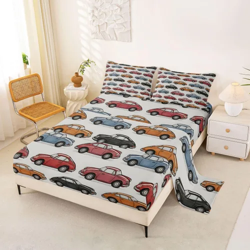 Miniatura 22 de Juego de sábanas para cama de coche de bomberos, juego de sábanas de coche de policía con bolsillo profundo, sábana bajera ajustable para decoración