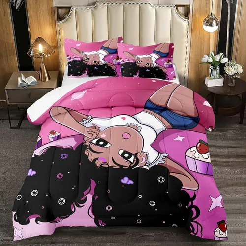 Miniatura 28 de Juego de edredón de 3 piezas con 2 fundas de almohada, tamaño Queen, diseño africano de DJ Girl de microfibra suave, regalo para mujeres y niñas