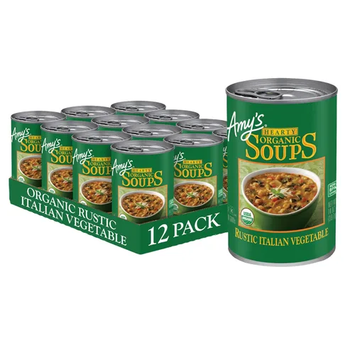 Sopa Amy's, vegana, sin gluten, orgánica de verduras italianas rústicas (champiñones, arroz integral y frijoles) 14 oz (paquete de 12)