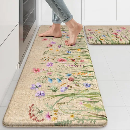 Miniatura 20 de KIMODE Tapete antifatiga para suelo de cocina, semicírculo de 18 x 28 pulgadas, de espuma viscoelástica, acolchado, antideslizante, tapetes cómodos