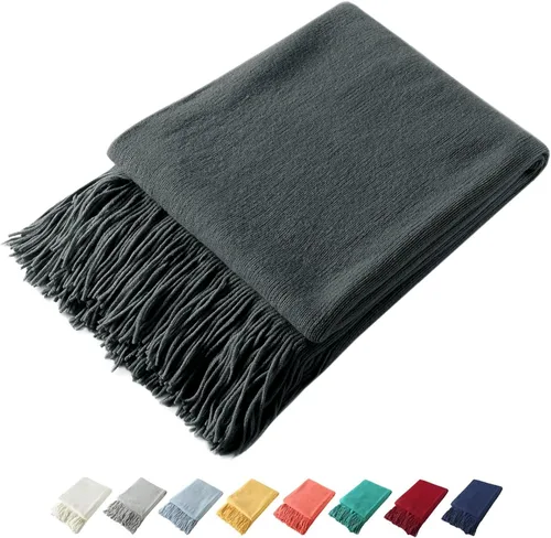 Miniatura 23 de Homiest - Manta decorativa de punto con flecos, manta ligera y suave tejida de acrílico con borlas para sofá, sillón, cama
