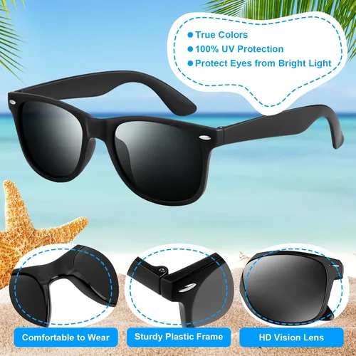 Miniatura 4 de NEBURORA Paquete de 6 gafas de sol negras al por mayor, tonos retro negros para fiestas, gafas de sol para adultos, hombres y mujeres, accesorios
