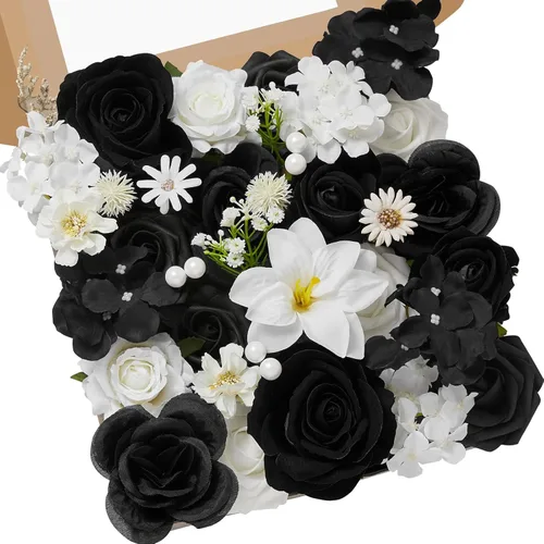 Miniatura 26 de Serwalin Flores de seda, flores artificiales burdeos para decoración de boda, rosas falsas rosas rosas y rojas con tallos y caja de vegetación, A