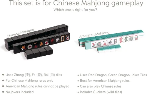 Miniatura 8 de Juego de Mahjong chino de Yellow Mountain Imports, Jet Set - con 148 azulejos pequeños negros y estuche de madera, girador de madera, dados