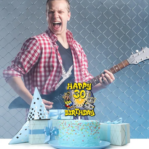 Miniatura 4 de Decoración de pastel de hip hop para hombres y mujeres, 30 cumpleaños, feliz retro, 70, 80, 90, decoración de fiesta de cumpleaños, fiesta