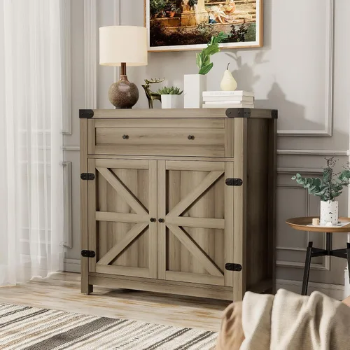 Miniatura 2 de JUMMICO Gabinete de barra de café, aparador de cocina de granja, gabinete de buffet con cajón y estante ajustable, gabinete de almacenamiento