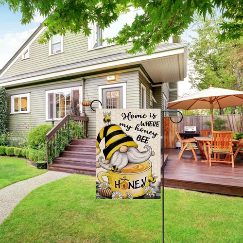 Miniatura 6 de Artofy Home is Where My Honey Bumble Bee Gnomo - Bandera decorativa para jardín, decoración exterior de primavera y verano, decoración exterior
