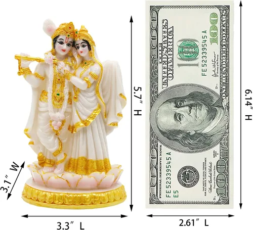 Miniatura 6 de alikiki Estatua de ídolos hindúes de Radha Krishna, 5.7 pulgadas de alto, aspecto de mármol, escultura de dios indio Krishna Radha para Diwali Puja
