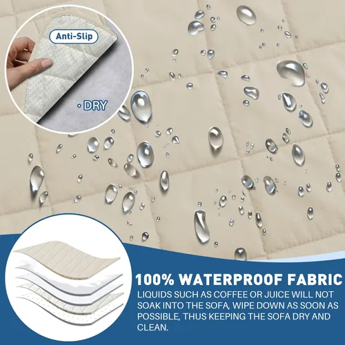 Miniatura 3 de MAXIJIN Fundas impermeables para sofá de 3 cojines, aptas para mascotas, fundas acolchadas para sofá de 69 pulgadas, lavables, protector de sofá