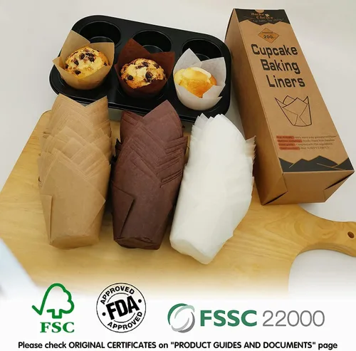 Miniatura 4 de Bake Choice Nordic Paper 200 unidades de forros de tulipán marrón para magdalenas, tamaño estándar, papel pergamino de la UE, forros de tulipán