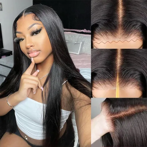 Miniatura 23 de Pelucas de cabello humano lacio de 20 pulgadas con encaje frontal de 13 x 6 pulgadas para mujeres negras, predepiladas con línea capilar natural