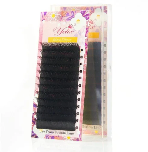 Extensiones de pestañas planas de color negro mate, puntas divididas individuales, suaves y ligeras, pestañas elipse para uso profesional, 0.008 in