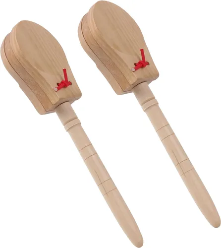 Castañuela de madera con mango para percusión musical, instrumentos musicales, paquete de 2 8.46 x 2.01 x 0.91 pulgadas (largo x ancho x alto)