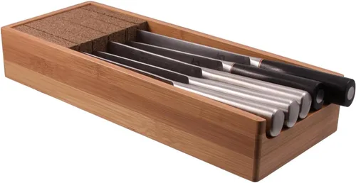 KNIFEdock Organizador de cuchillos de bambú para cajones de cocina, bloque de cuchillos de 15 pulgadas con compuesto de corcho, ahorro de espacio,