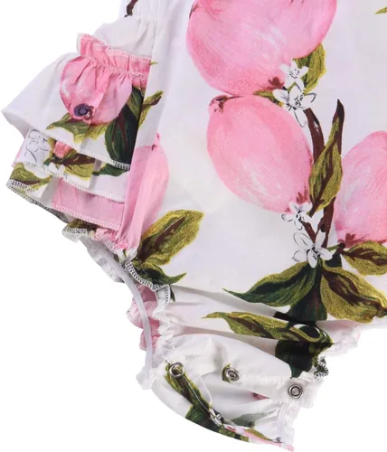 Miniatura 5 de Mameluco de verano con diseño floral y volantes para niña bebé, con diadema