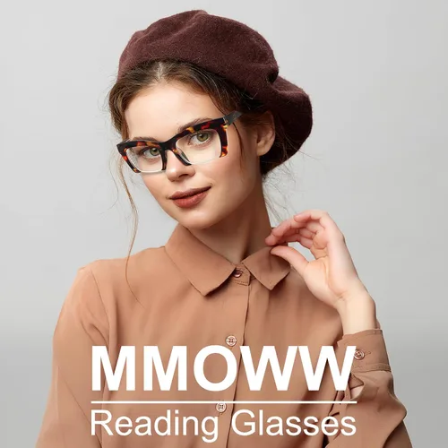 Miniatura 5 de MMOWW Paquete de 3 lentes de lectura estilo Oprah para mujer, elegante medio marco con bloqueo de luz azul, bisagras de resorte