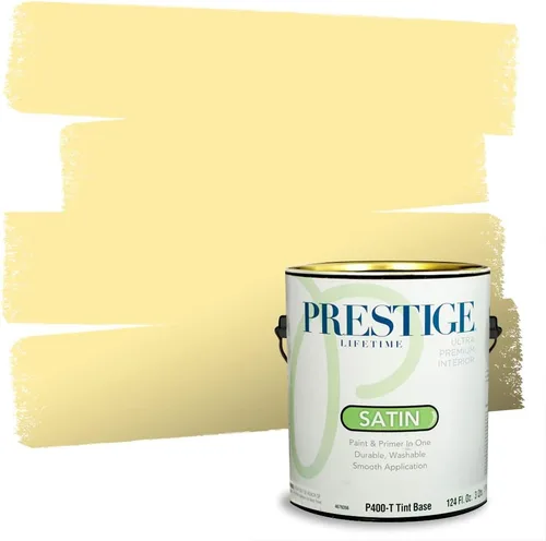 Miniatura 234 de PRESTIGE Pinturas Pintura Exterior e Imprimación En Uno, 1 Galón, Satinado, Pareja Comparable de Benjamin Moore* Amarillo* 320BM-PCM