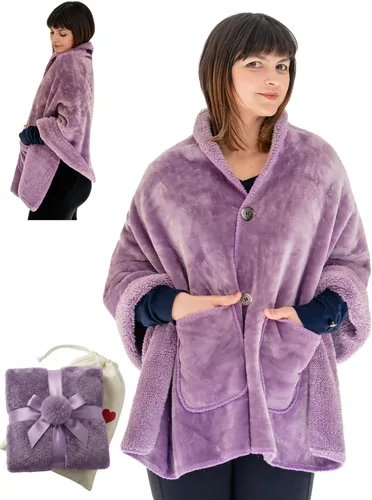 Miniatura 11 de EzrAllora Manta Poncho de Doble Capa Premium para Mujeres -Ponte y Listo Sin Mangas- Chal de Vellón Sherpa con Bolsillos - Manta Vestible - Regalos