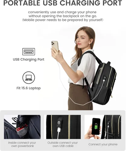Miniatura 6 de LOVEVOOK - Mochila de computadora portátil para mujer, bolsa de 15.6 pulgadas delgada con compartimento separado para la computadora para el trabajo