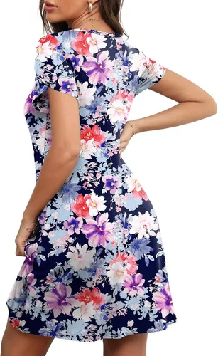 Miniatura 3 de HOTGIFT Vestido de verano 2026 para mujer, de manga corta, cuello redondo, con bolsillos, M-4XL