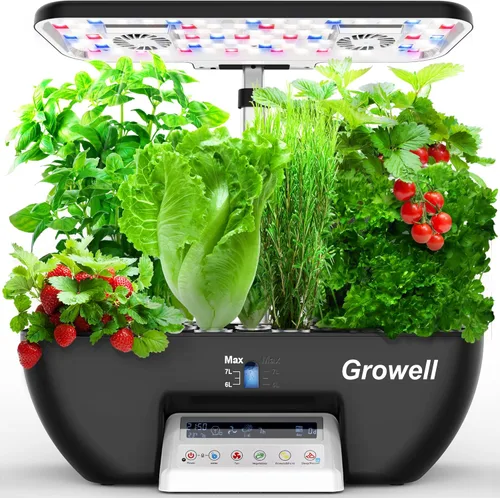 Growell Sistema de cultivo hidropónico, jardín de hierbas de 17 cápsulas con 102 luces de cultivo de espectro completo de 28 W y 2 ventiladores,