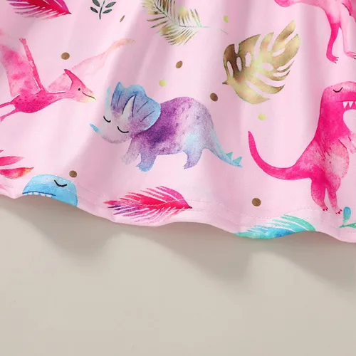 Miniatura 6 de Happy Town Vestido de dinosaurio para niñas y bebés, con volantes, manga con volantes, tutú de dinosaurio, vestido casual de verano