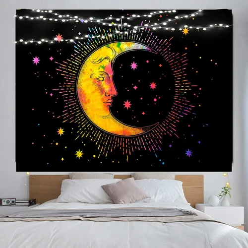 INDIAN CRAFT CASTLE Tapiz psicodélico de luna para dormitorio, tapices estéticos, tapiz psicodélico, tapiz para colgar en la pared para decoración