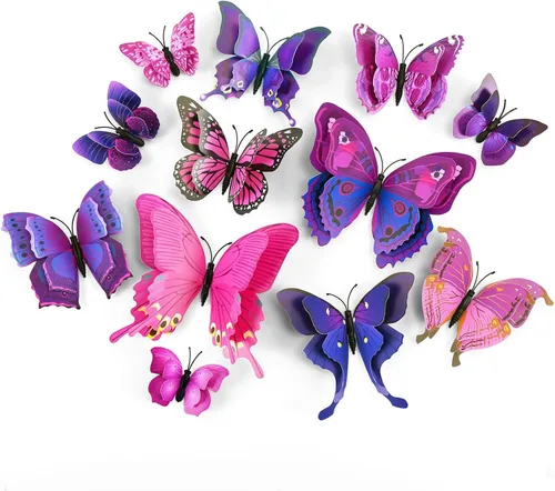 Miniatura 11 de SAOROPEB Decoración de pared de mariposa 3D, 24 piezas de decoraciones de mariposa de doble capa para decoraciones de fiesta, decoración