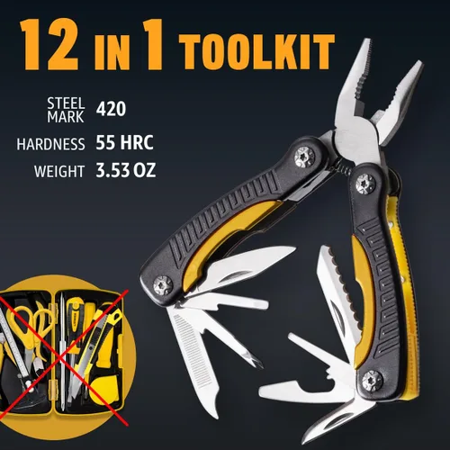 Miniatura 3 de Mini Multiherramienta de Bolsillo 12 en 1 con Cuchillo y Alicates - Mejor Accesorio de Utilidad Todo en Uno Multiusos para Hombres y Mujeres - Mejor