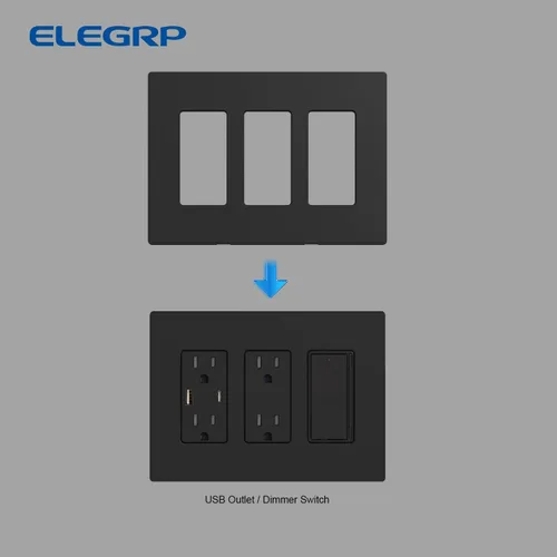 Miniatura 6 de ELEGRP Placas decorativas de pared de 3 segmentos sin tornillos, cubierta frontal termoplástica irrompible de tamaño mediano para interruptor