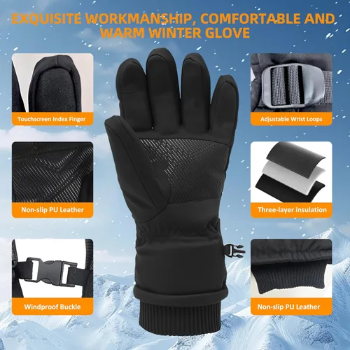 Miniatura 6 de Guantes de invierno para hombres y mujeres, guantes cálidos con pantalla táctil, adecuados para esquí, conducción, ciclismo, senderismo, clima frío