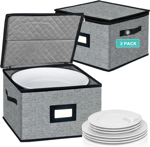 homyfort Contenedores de Almacenamiento de Porcelana - Almacenamiento de Platos de Cena con Tapa, Asas, Protectores de Vajilla de Carcasa Dura para