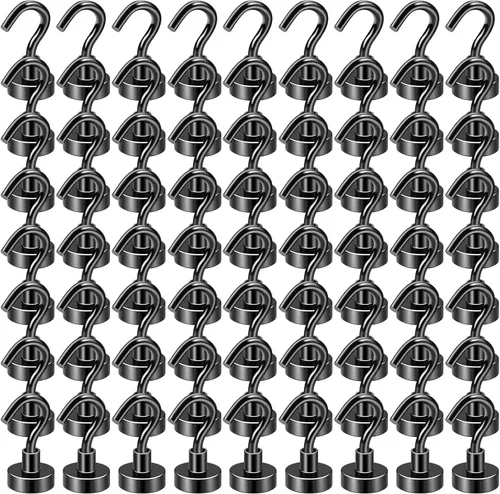 Miniatura 16 de Diymag Ganchos magnéticos, resisten 80 lb, 20 unidades, neodimio de tierras raras fuertes para colgar, colgador magnético para cortina, hogar, Negro