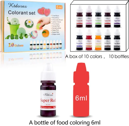 Miniatura 4 de Set de creación de jabón – 10 colores líquidos para colorear jabón, Puesta del sol amarilla, puesta del sol roja, rosa, amarillo, azul, café, negro