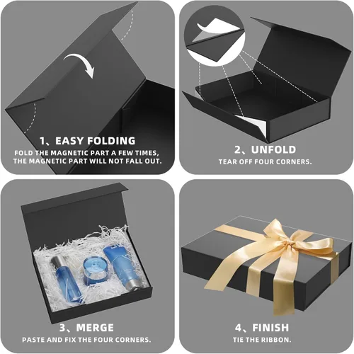 Miniatura 4 de MOZRRO Caja de regalo de 11.5 x 8.2 x 2.3 pulgadas, cajas de regalo para regalos de cierre magnético, cajas de regalo con tapas para regalos de Negro