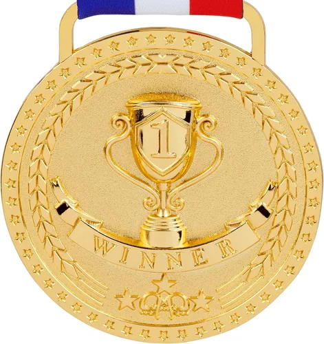 Medallas de bronce dorado y plateado para premios de trofeo del 1er 2º y 3er lugar, acabado brillante o antiguo con cinta de satén roja, blanca y