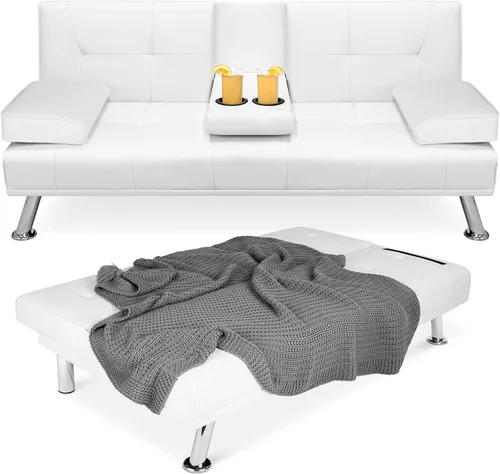 Miniatura 14 de Futón sofá cama para entretenimiento Best Choice Products, moderno, se dobla y reclina, muebles, con posavasos Negro