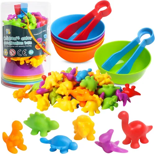 Juguetes de contar dinosaurios, juegos a juego con cuencos de clasificación para niños pequeños, actividades de aprendizaje preescolar